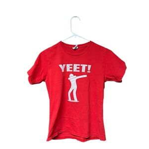 🔺PORT & COMPANY: Boy’s M, red “Yeet” theme short sleeve t-shirt, preowned🔺